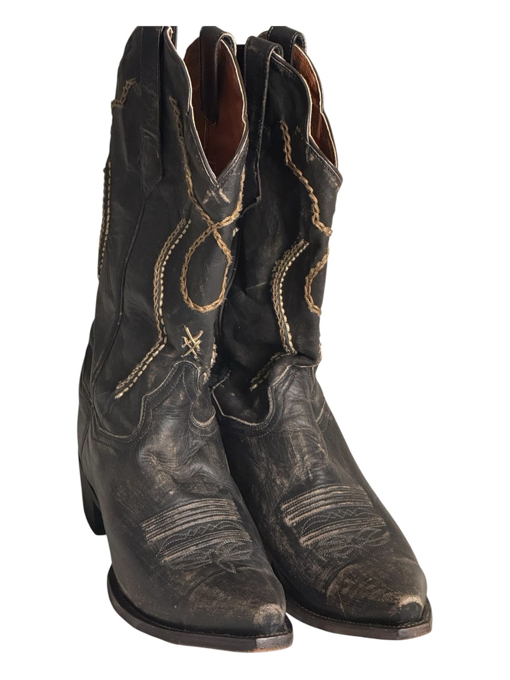 Dan Post Distress Charcoal Black Leather Cowboy Boots Western Snip Toe Men Sz10D